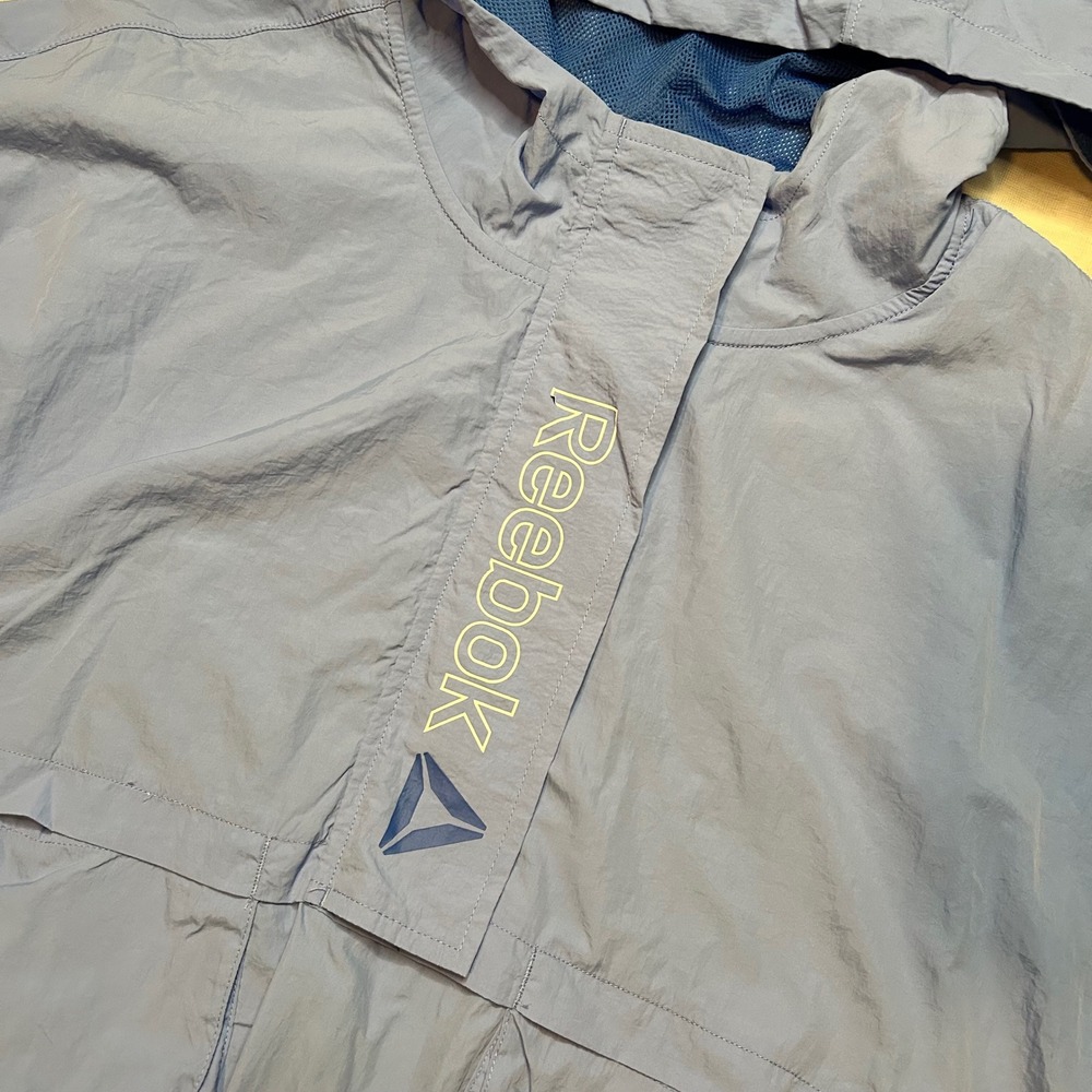 Reebok Womens Hooded Half Zip Windbreaker XXL Blue Cropped Anorak Jacket